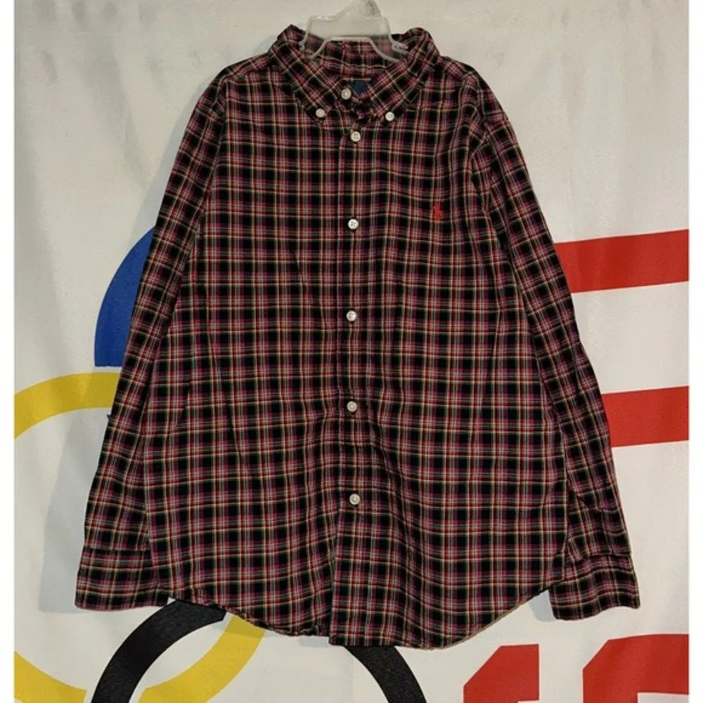 Polo Ralph Lauren Shirt Youth‎ 7 Red Plaid Button Up Long Sleeve Oxford